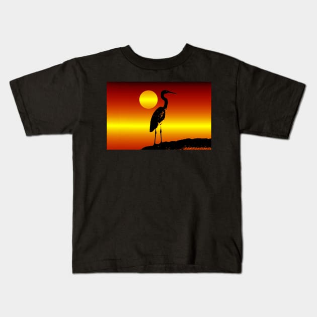 Sunset egret Kids T-Shirt by dltphoto